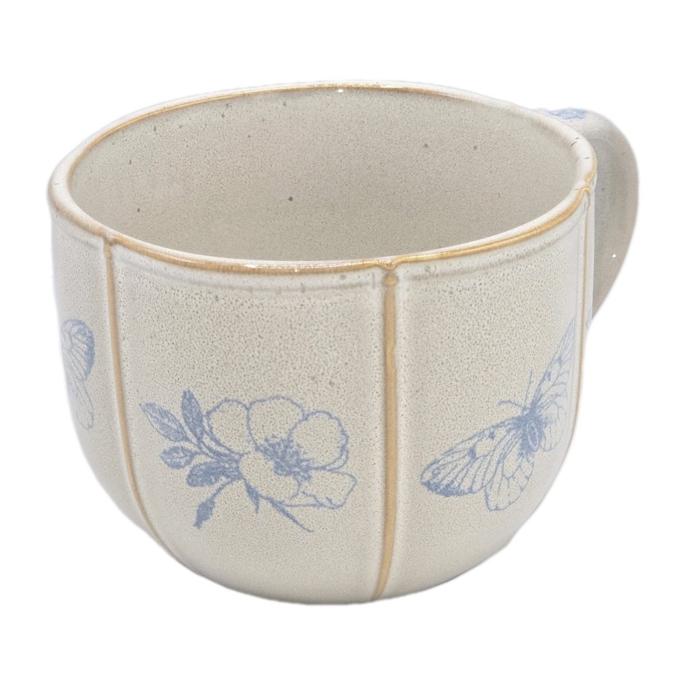 SH Home Butterfly Botanical Print Ceramic Coffee Mug 19oz Beige Blue